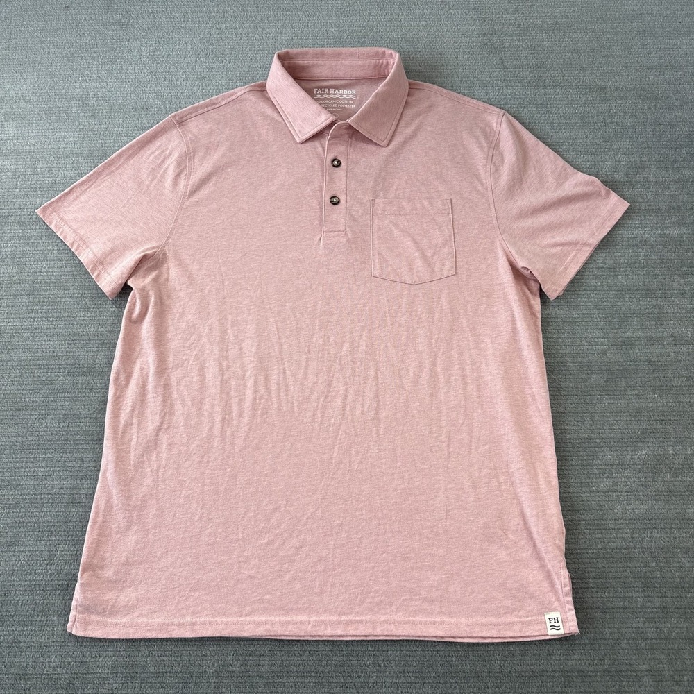 Fair Harbor  Polo Shirt Mens L Pink Pullover Casual Lightweight Organic Cotton